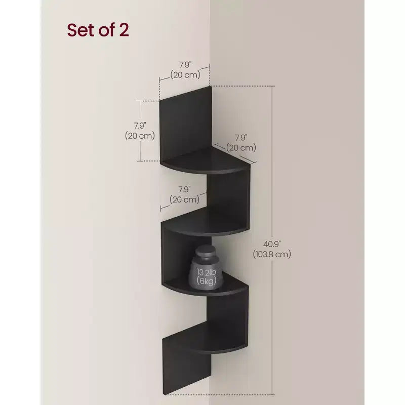 VASAGLE Set di 2, Mensole Angolari a Muro, Scaffali Angolari Fluttuanti a 4 Livelli, Scaffali per Piante per Camera da Letto, Soggiorno, Bagno, Ufficio in Casa
