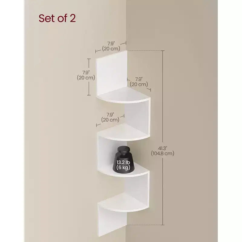 VASAGLE Set di 2, Mensole Angolari a Muro, Scaffali Angolari Fluttuanti a 4 Livelli, Scaffali per Piante per Camera da Letto, Soggiorno, Bagno, Ufficio in Casa