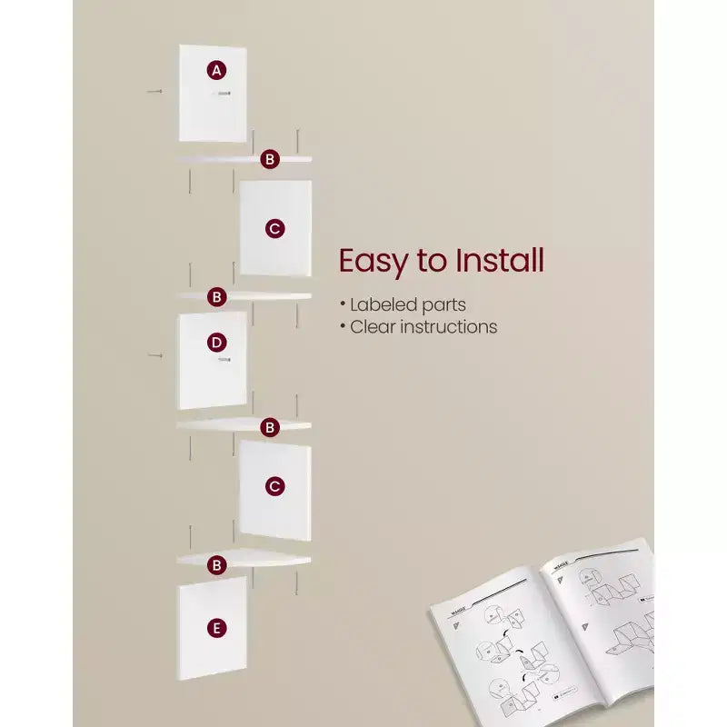 VASAGLE Set di 2, Mensole Angolari a Muro, Scaffali Angolari Fluttuanti a 4 Livelli, Scaffali per Piante per Camera da Letto, Soggiorno, Bagno, Ufficio in Casa