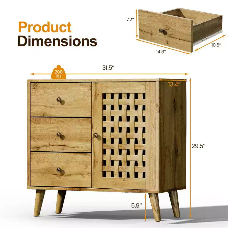 Armadietto contenitore, mobile bar con ripiani regolabili, credenza vintage, legno naturale