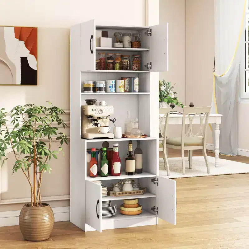 Mobile dispensa da cucina Costway con stazione di ricarica, ripiani regolabili e ante, bianco