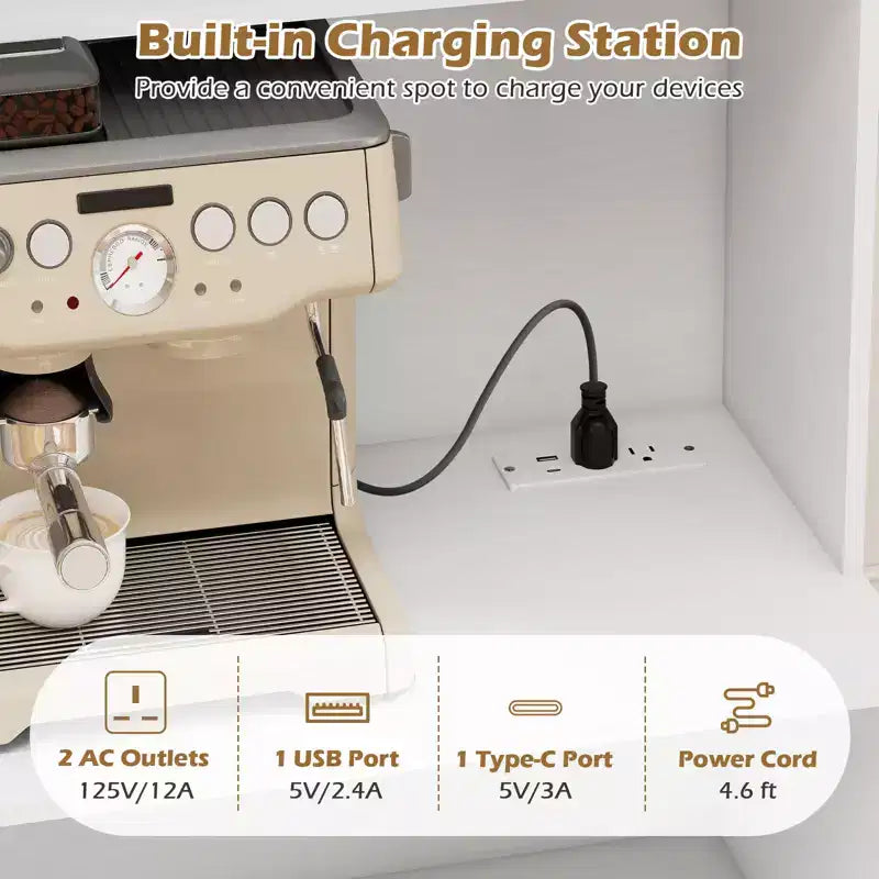Mobile dispensa da cucina Costway con stazione di ricarica, ripiani regolabili e ante, bianco