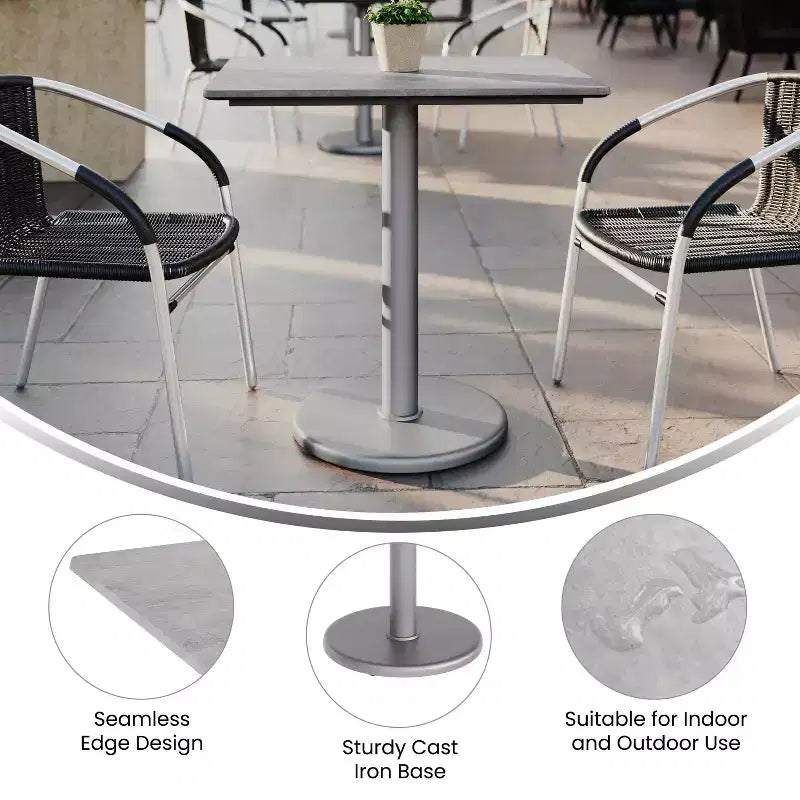 Flash Furniture Acadia Piano del Tavolo da Interno ed Esterno con Tecnologia HPL TopGuard e Base in Ghisa per Tavolo da Bistrò