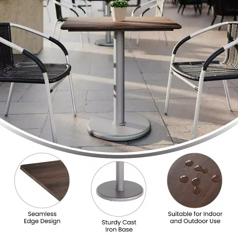 Flash Furniture Acadia Piano del Tavolo da Interno ed Esterno con Tecnologia HPL TopGuard e Base in Ghisa per Tavolo da Bistrò