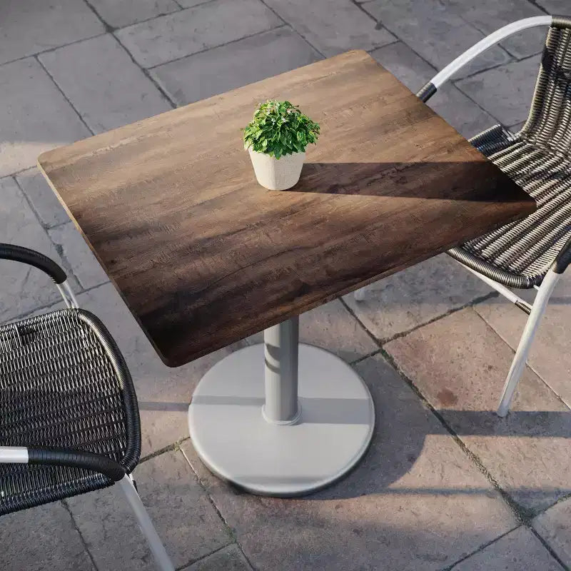Flash Furniture Acadia Piano del Tavolo da Interno ed Esterno con Tecnologia HPL TopGuard e Base in Ghisa per Tavolo da Bistrò