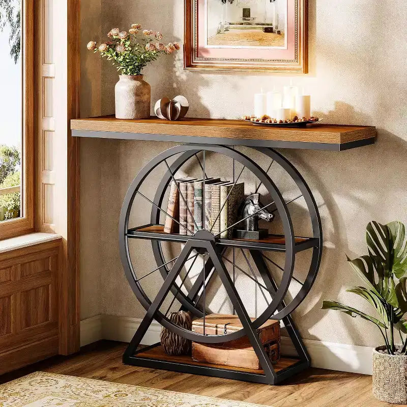 Tavolino console Lantine 39.4, tavolo da divano a 3 ripiani in stile industriale con base a ruote fisse con contenitore per soggiorno, corridoio, atrio