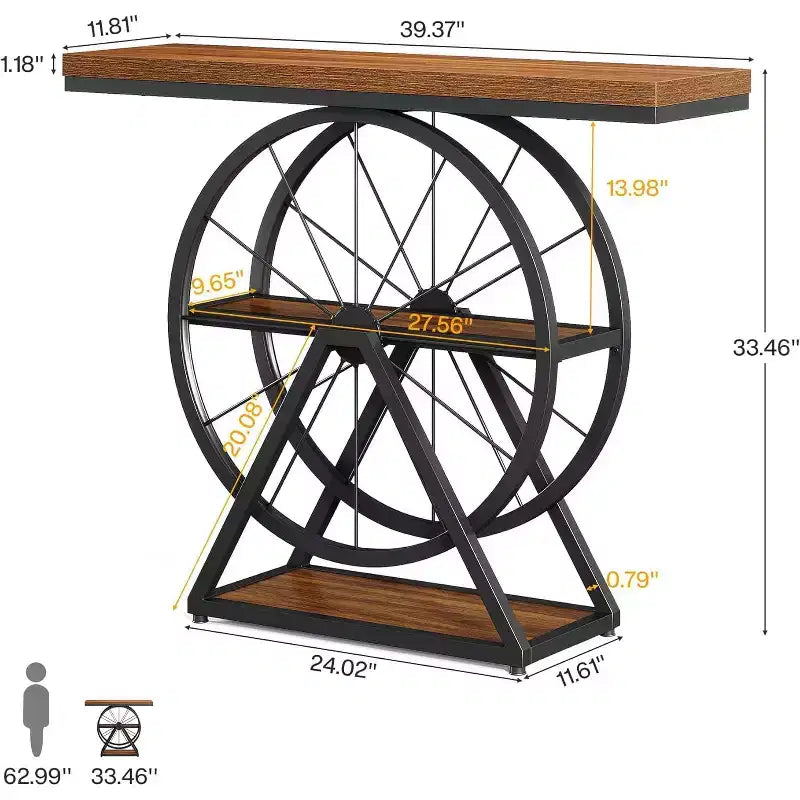 Tavolino console Lantine 39.4, tavolo da divano a 3 ripiani in stile industriale con base a ruote fisse con contenitore per soggiorno, corridoio, atrio