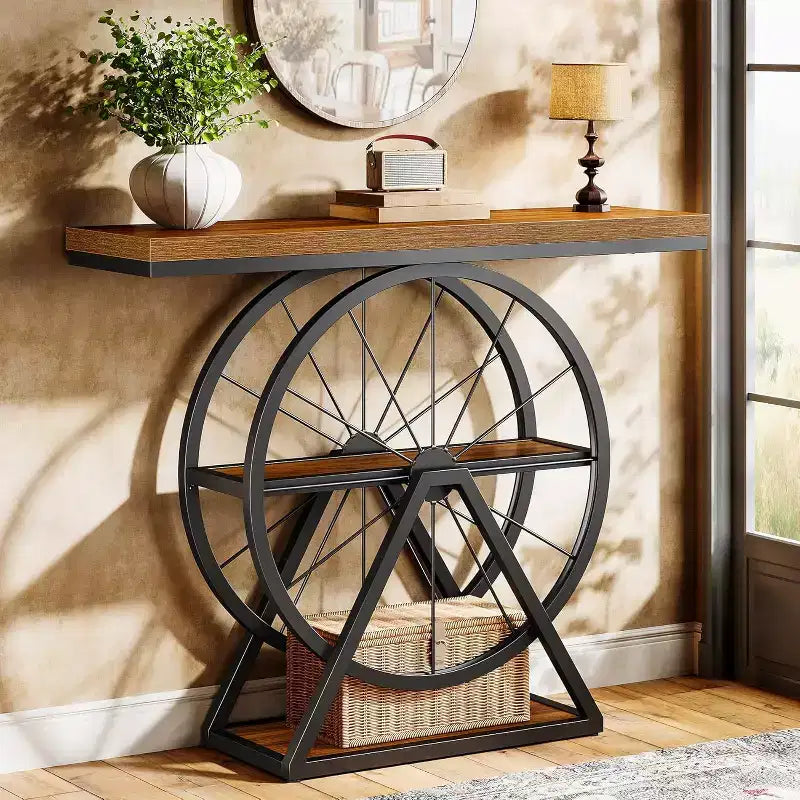 Tavolino console Lantine 39.4, tavolo da divano a 3 ripiani in stile industriale con base a ruote fisse con contenitore per soggiorno, corridoio, atrio