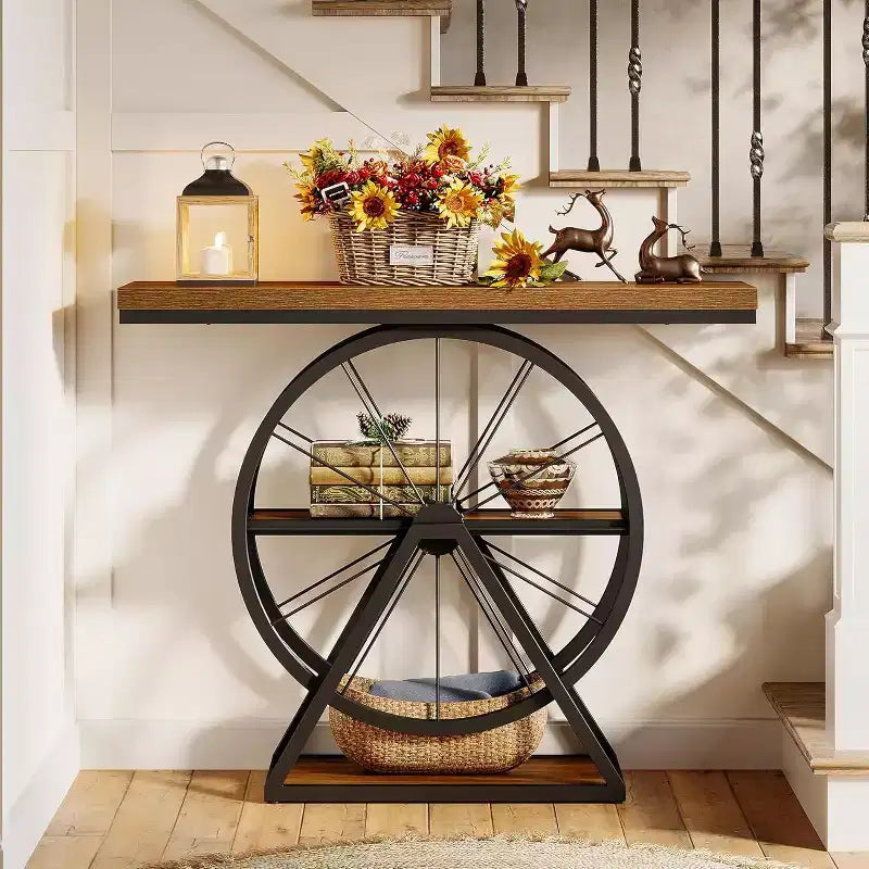 Tavolino console Lantine 39.4, tavolo da divano a 3 ripiani in stile industriale con base a ruote fisse con contenitore per soggiorno, corridoio, atrio