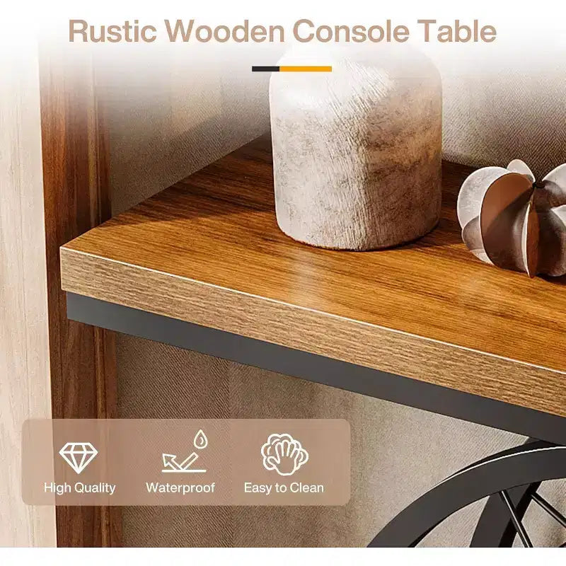 Tavolino console Lantine 39.4, tavolo da divano a 3 ripiani in stile industriale con base a ruote fisse con contenitore per soggiorno, corridoio, atrio