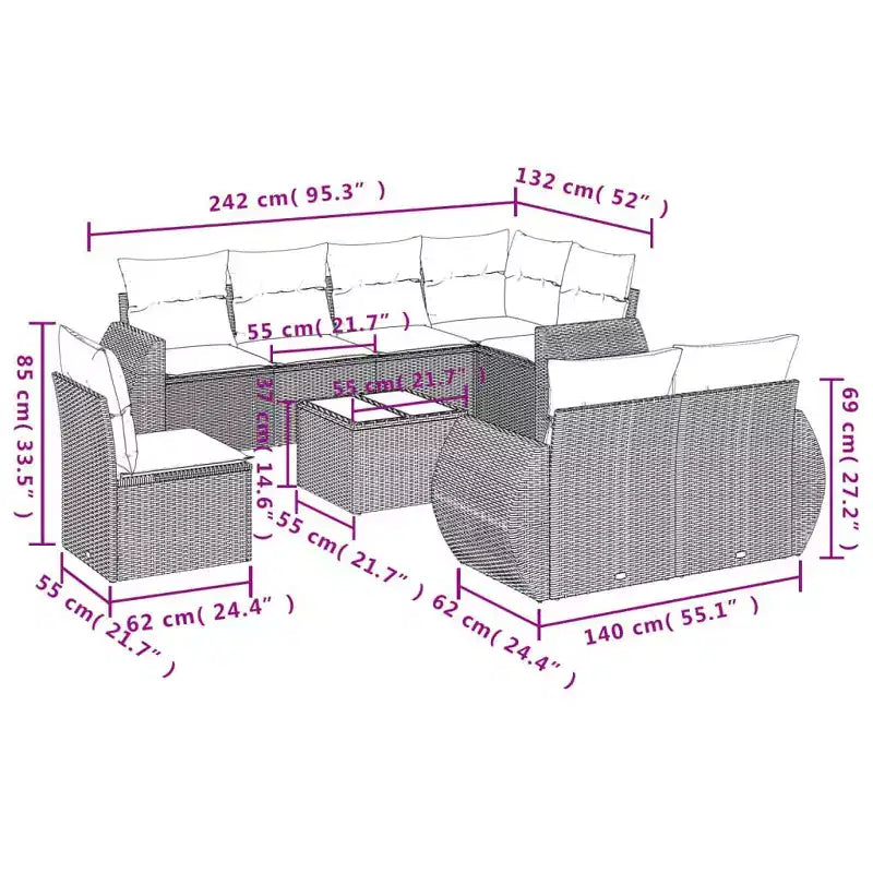 vidaXL Salotto da Giardino Nero, Bianco Crema, in Rattan PE, Grande