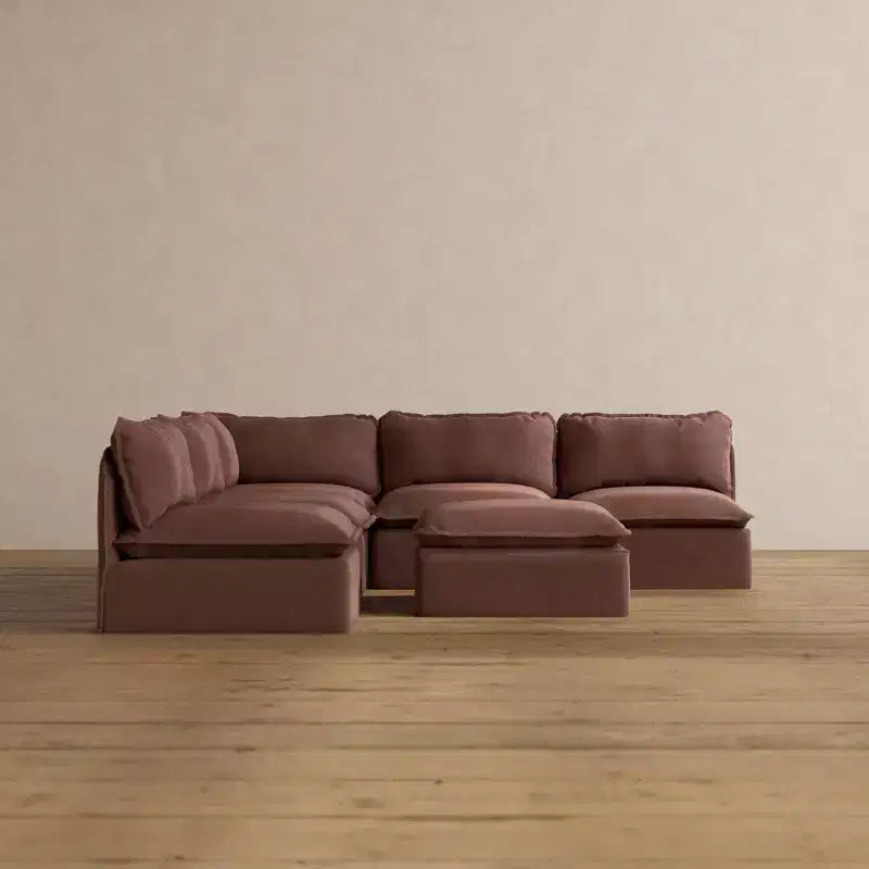 Divano Angolare Componibile Anabei Lavabile a 5 Posti con Elementi Terminali Aperti + Pouf | Seduta Memorix+ e Cuscino Contour