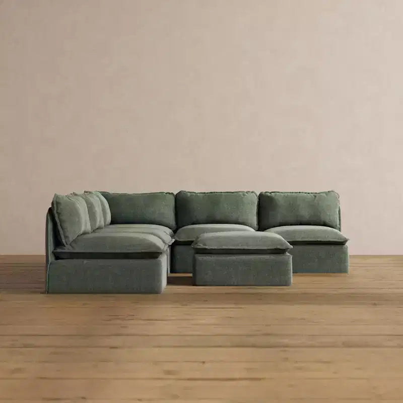 Divano Angolare Componibile Anabei Lavabile a 5 Posti con Elementi Terminali Aperti + Pouf | Seduta Memorix+ e Cuscino Contour