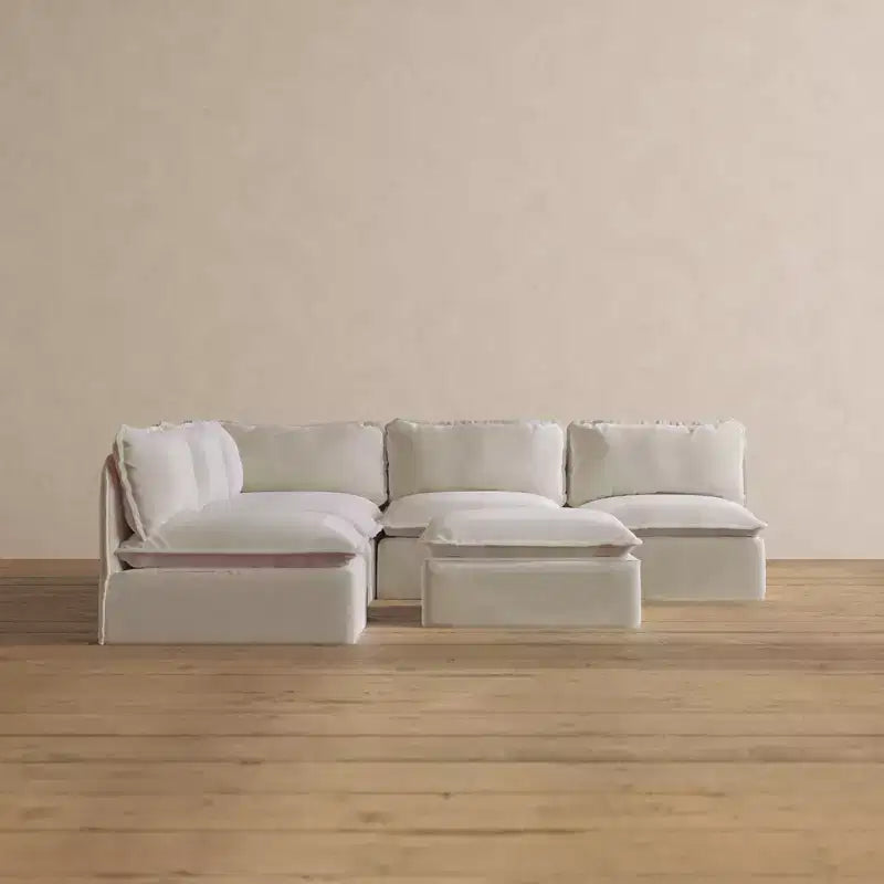 Divano Angolare Componibile Anabei Lavabile a 5 Posti con Elementi Terminali Aperti + Pouf | Seduta Memorix+ e Cuscino Contour
