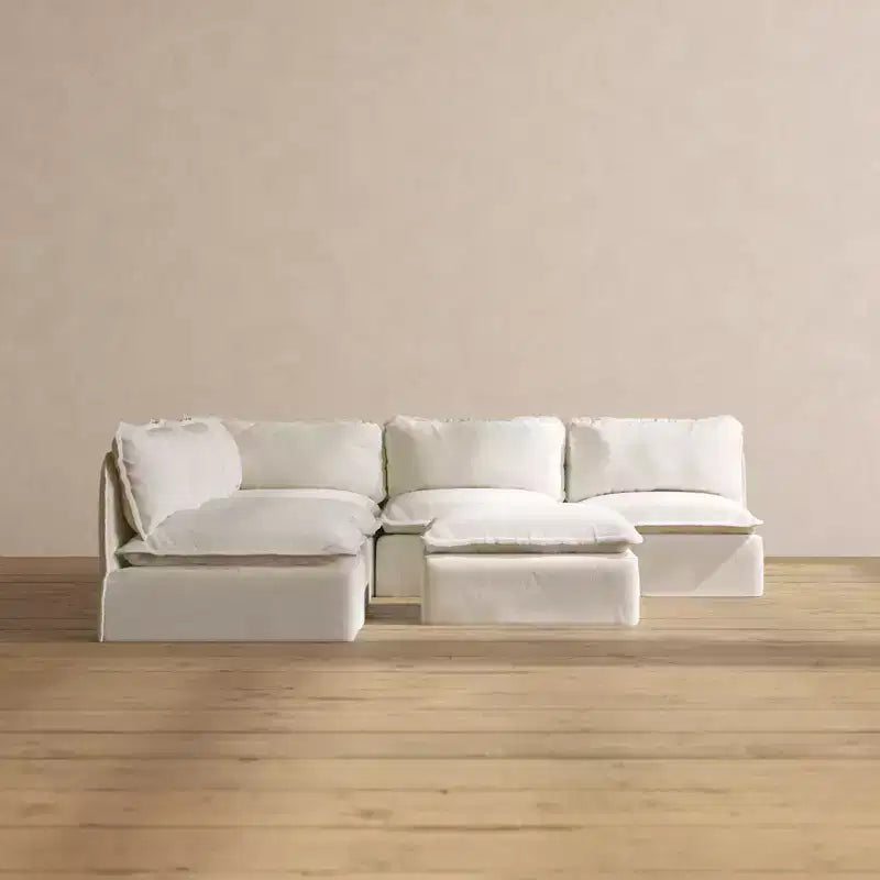 Divano Angolare Componibile Anabei Lavabile a 5 Posti con Elementi Terminali Aperti + Pouf | Seduta Memorix+ e Cuscino Contour