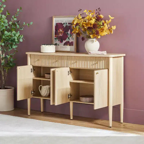 Credenza in legno scanalato moderno da 58" facile da montare con contenitore