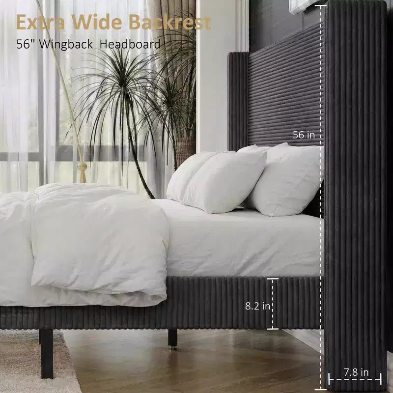 Dyonery Queen Struttura Letto in Velluto a Coste, Struttura Letto Moderna con Testiera a Onde Alta 142 cm, Nessuna Molla Richiesta, Facile Montaggio