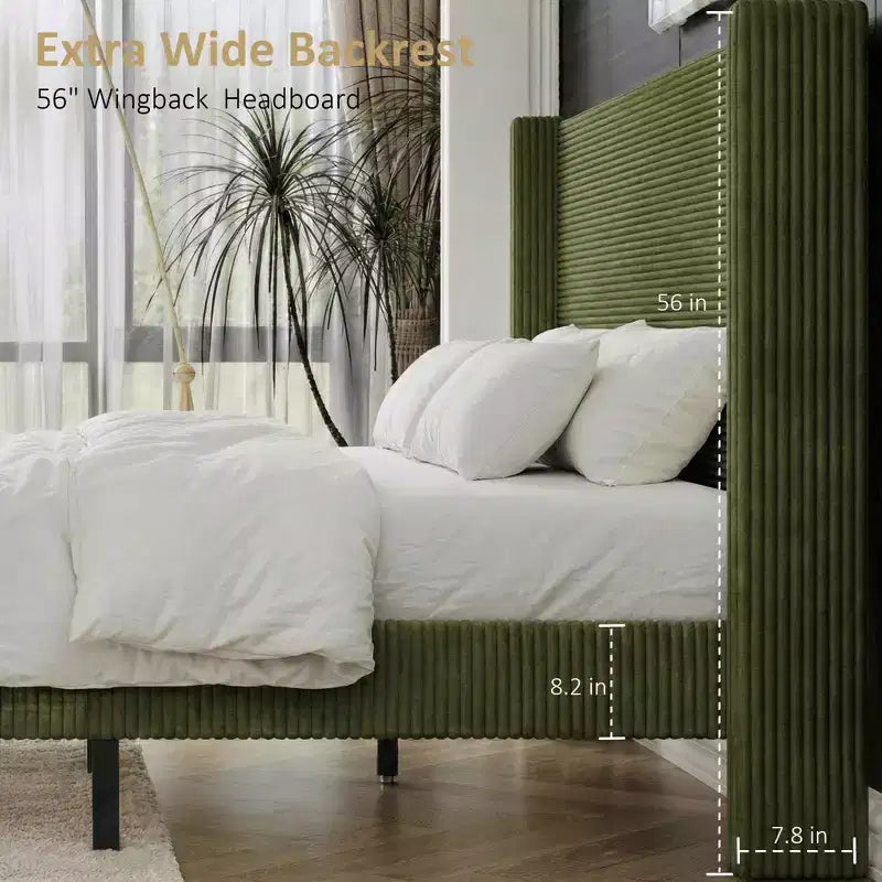 Dyonery Queen Struttura Letto in Velluto a Coste, Struttura Letto Moderna con Testiera a Onde Alta 142 cm, Nessuna Molla Richiesta, Facile Montaggio