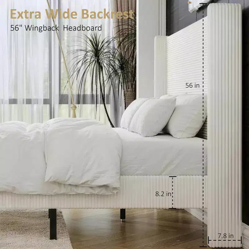 Dyonery Queen Struttura Letto in Velluto a Coste, Struttura Letto Moderna con Testiera a Onde Alta 142 cm, Nessuna Molla Richiesta, Facile Montaggio