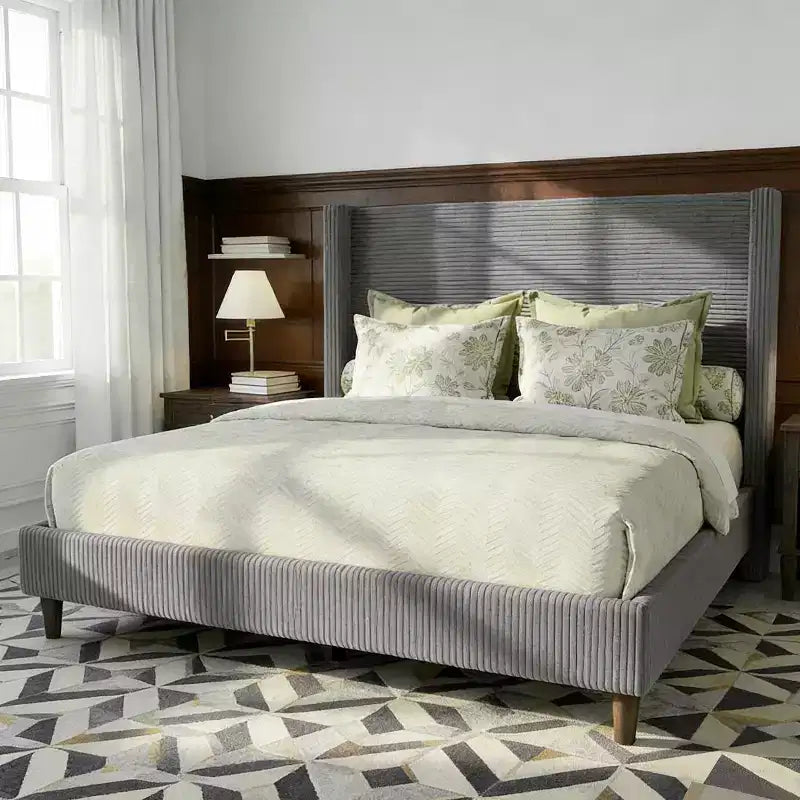 Dyonery Queen Struttura Letto in Velluto a Coste, Struttura Letto Moderna con Testiera a Onde Alta 142 cm, Nessuna Molla Richiesta, Facile Montaggio