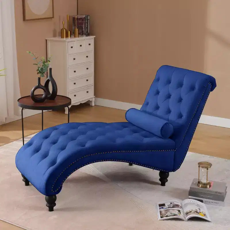 GDFStudio Parley Chaise Longue Rivestita in Velluto Vintage con Schienale Trapuntato e Bordi con Borchie