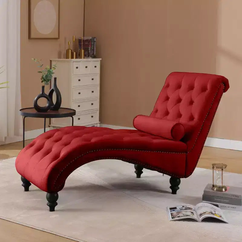 GDFStudio Parley Chaise Longue Rivestita in Velluto Vintage con Schienale Trapuntato e Bordi con Borchie
