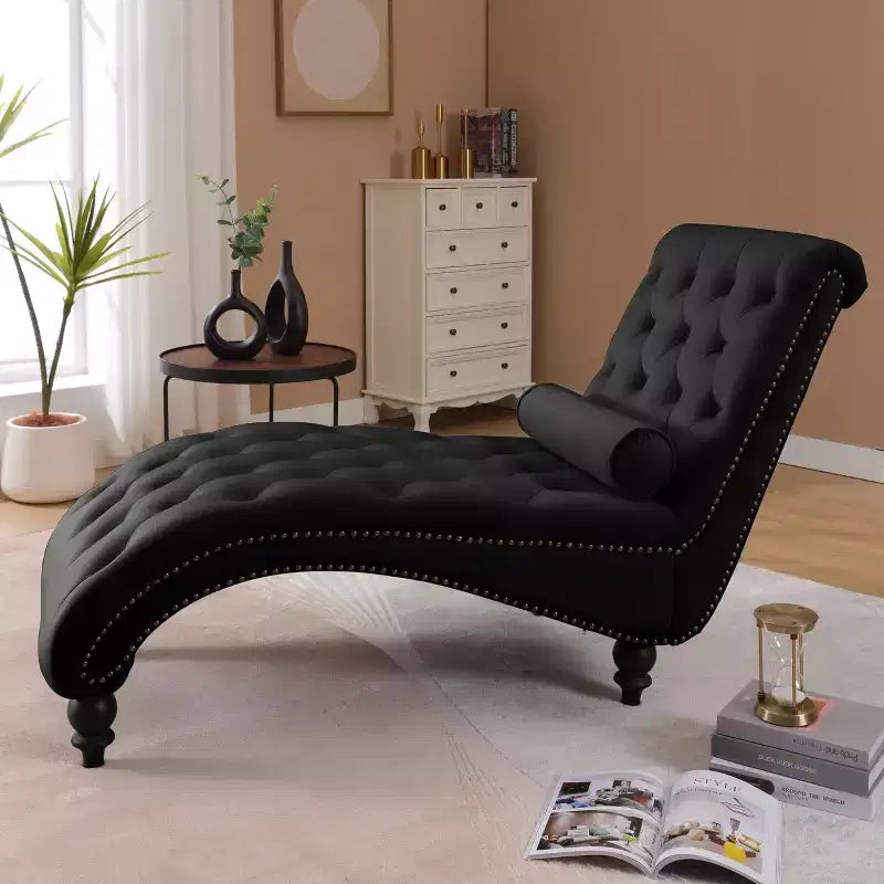 GDFStudio Parley Chaise Longue Rivestita in Velluto Vintage con Schienale Trapuntato e Bordi con Borchie