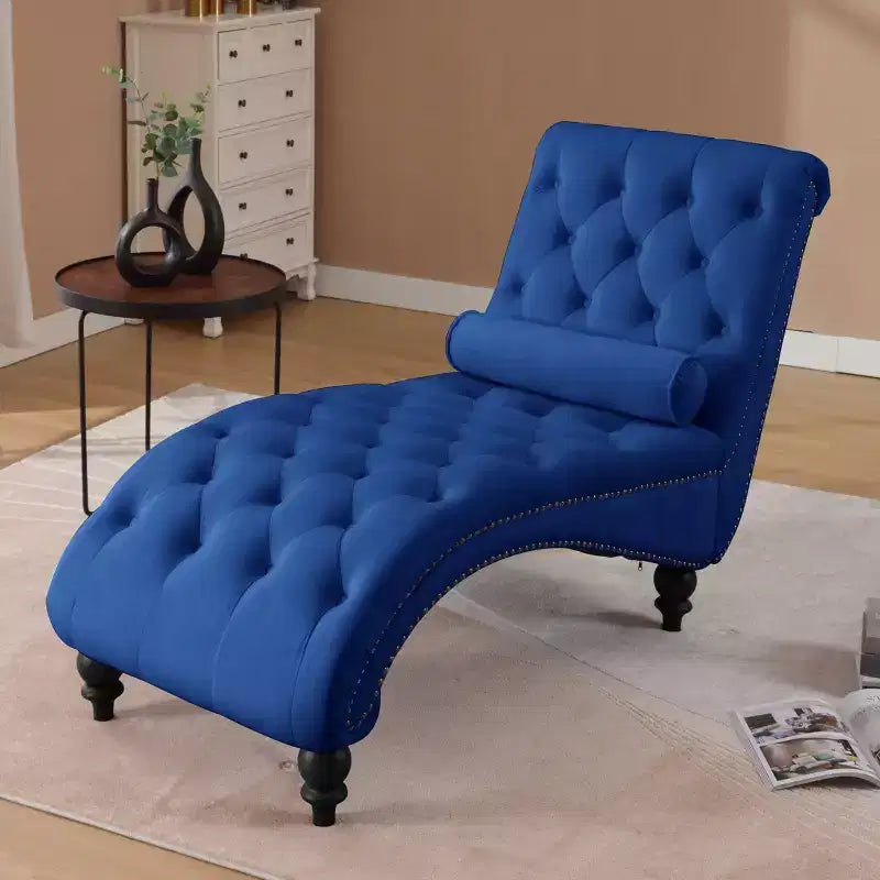 GDFStudio Parley Chaise Longue Rivestita in Velluto Vintage con Schienale Trapuntato e Bordi con Borchie
