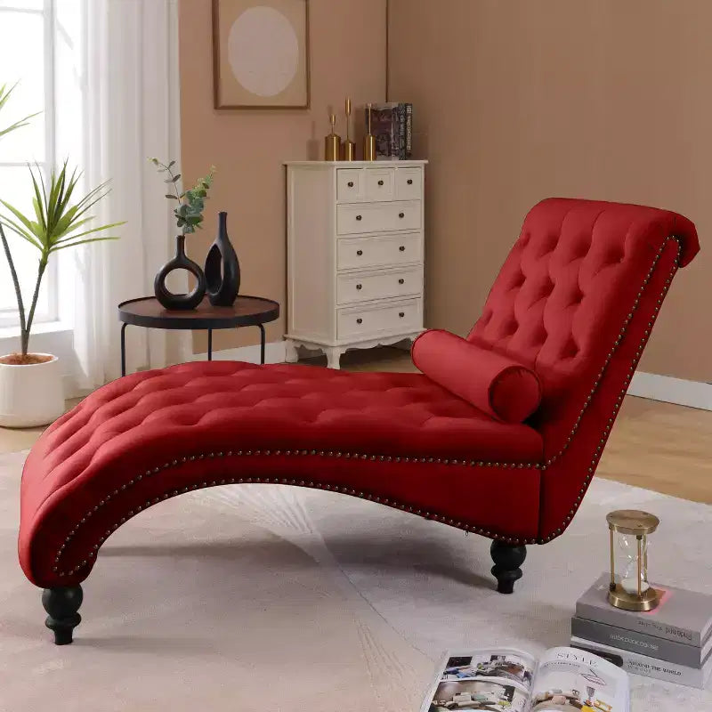 GDFStudio Parley Chaise Longue Rivestita in Velluto Vintage con Schienale Trapuntato e Bordi con Borchie