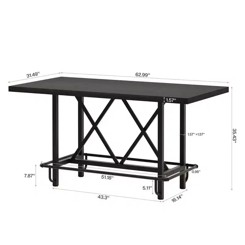 MAYEERTY 63 Tavolo da pranzo industriale altezza bancone, piano in legno rustico a 6 posti e gambe in metallo con poggiapiedi, tavolo da cucina e da lavoro multiuso