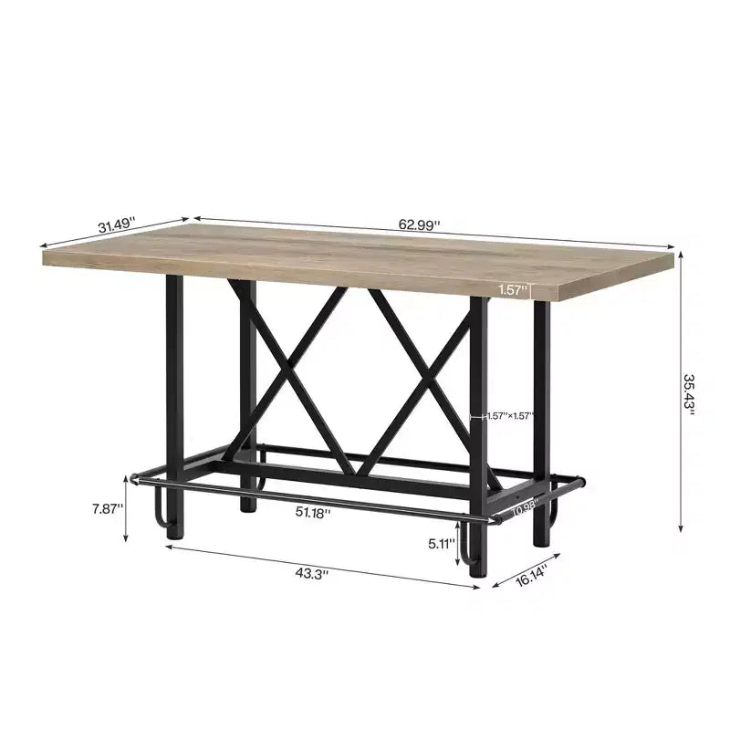 MAYEERTY 63 Tavolo da pranzo industriale altezza bancone, piano in legno rustico a 6 posti e gambe in metallo con poggiapiedi, tavolo da cucina e da lavoro multiuso