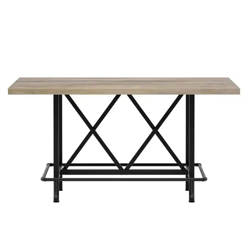 MAYEERTY 63 Tavolo da pranzo industriale altezza bancone, piano in legno rustico a 6 posti e gambe in metallo con poggiapiedi, tavolo da cucina e da lavoro multiuso