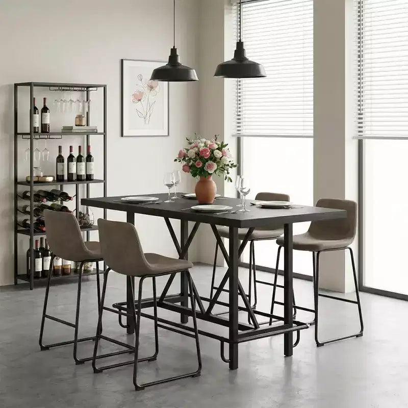 MAYEERTY 63 Tavolo da pranzo industriale altezza bancone, piano in legno rustico a 6 posti e gambe in metallo con poggiapiedi, tavolo da cucina e da lavoro multiuso