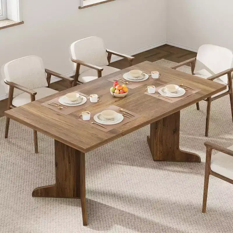 Tavolo da pranzo in legno da 71 pollici per 6-8 persone, tavolo da cucina rettangolare moderno stile coloniale con gambe in legno uniche, piano spesso, struttura robusta, per sala da pranzo