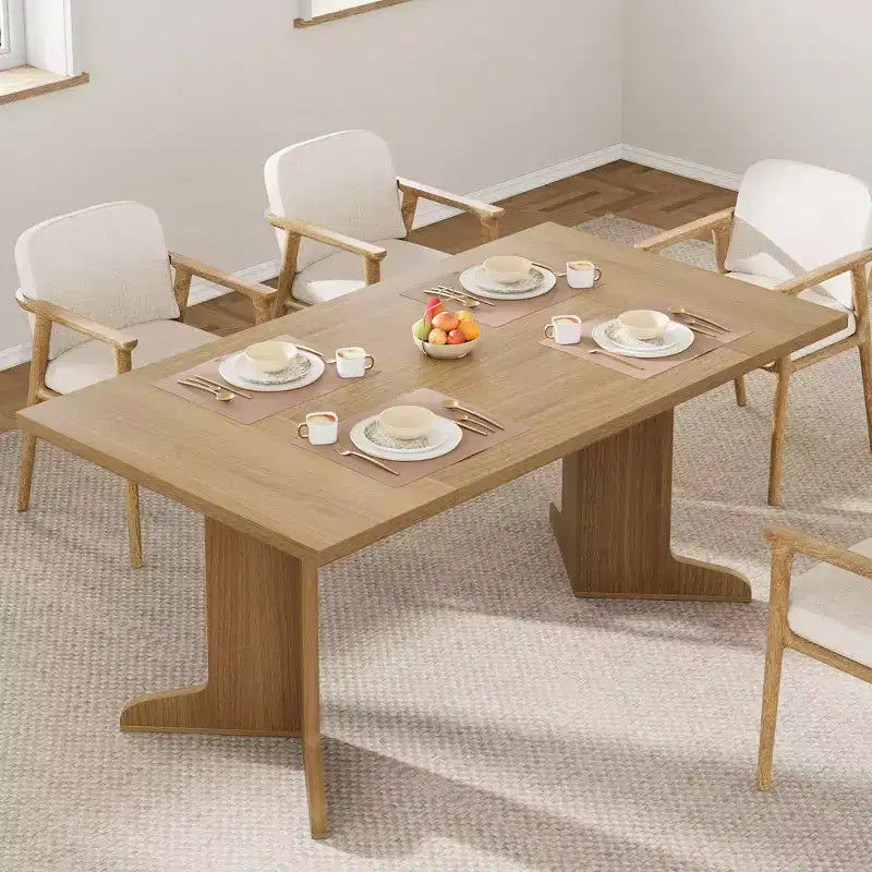 Tavolo da pranzo in legno da 71 pollici per 6-8 persone, tavolo da cucina rettangolare moderno stile coloniale con gambe in legno uniche, piano spesso, struttura robusta, per sala da pranzo
