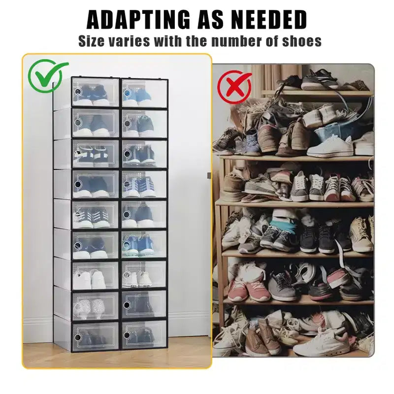 Confezione da 18 scatole porta scarpe impilabili grandi, contenitori organizer in plastica trasparente con sportello a cerniera, adatti per sneakers e scarpe, 36,1 x 25,9 x 20,1 cm