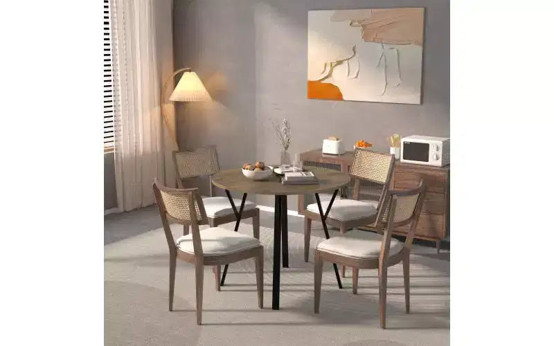 Tavolo da pranzo rotondo da 35,43 pollici, piccolo tavolo da cucina circolare con gambe in metallo nero per 2-4 persone, tavolo da pranzo moderno, marrone (solo tavolo)