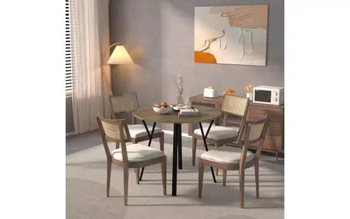 Tavolo da pranzo rotondo da 35,43 pollici, piccolo tavolo da cucina circolare con gambe in metallo nero per 2-4 persone, tavolo da pranzo moderno, marrone (solo tavolo)