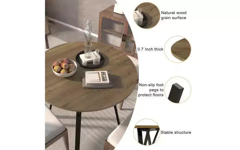 Tavolo da pranzo rotondo da 35,43 pollici, piccolo tavolo da cucina circolare con gambe in metallo nero per 2-4 persone, tavolo da pranzo moderno, marrone (solo tavolo)
