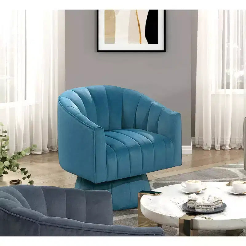 GDFStudio Madison - Poltrona Girevole Accent con Braccioli a Botte, Moderna, Rivestita in Velluto, con Struttura in Legno