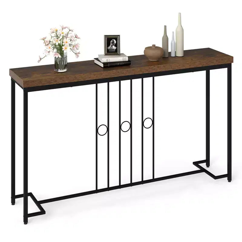 Costway Industrial Console Table 55 Narrow Table w/ H-Shaped Base & Spacious Tabletop