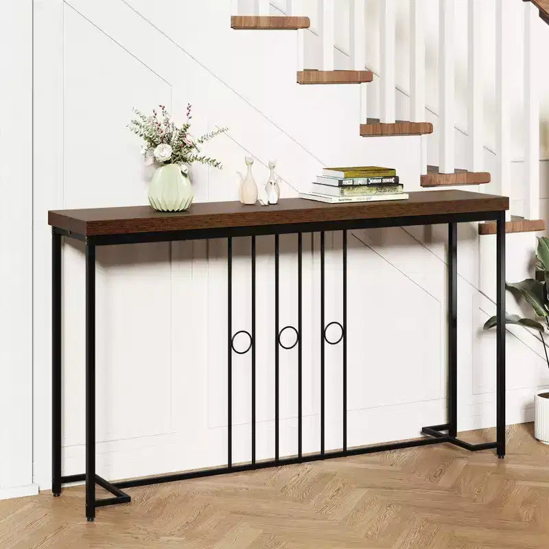 Consolle Industriale Costway, Tavolo Stretto da 55 Pollici con Base a Forma di H e Piano Spazioso