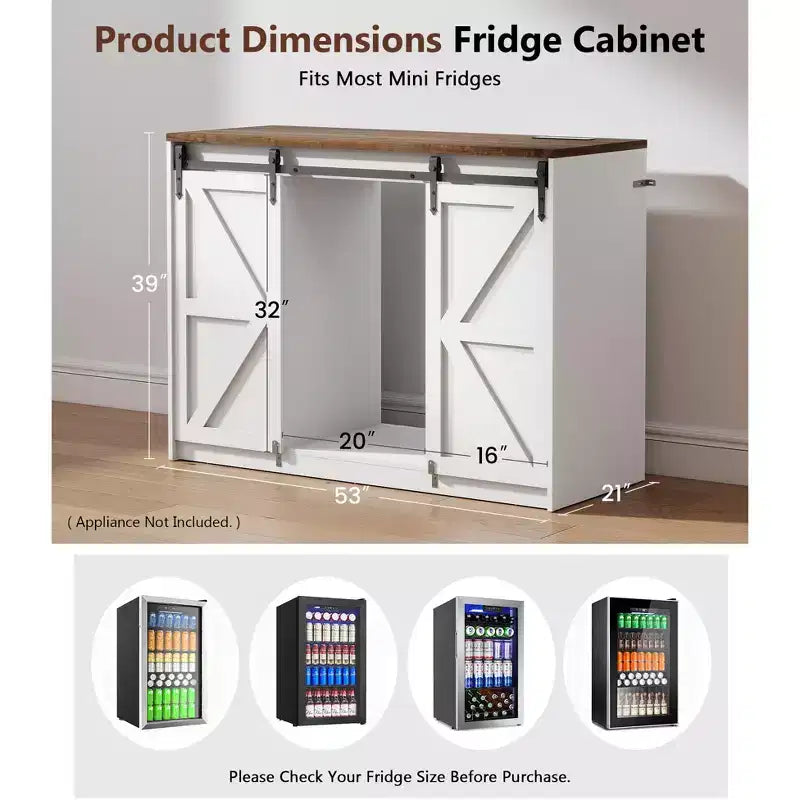 Skyzoo Mobile Frigo con Spazio Incorporato per Frigo, Mobile Caffè in Stile Rustico con Presa, Mini Bar per la Casa