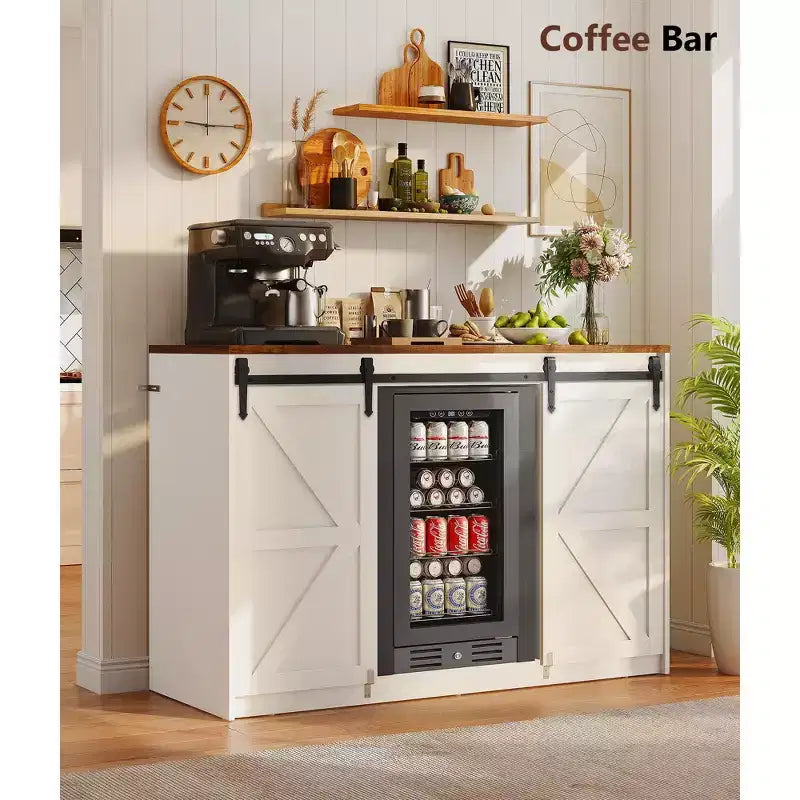 Skyzoo Mobile Frigo con Spazio Incorporato per Frigo, Mobile Caffè in Stile Rustico con Presa, Mini Bar per la Casa