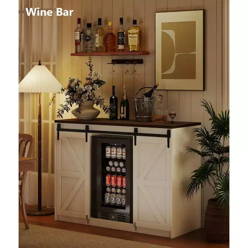 Skyzoo Mobile Frigo con Spazio Incorporato per Frigo, Mobile Caffè in Stile Rustico con Presa, Mini Bar per la Casa
