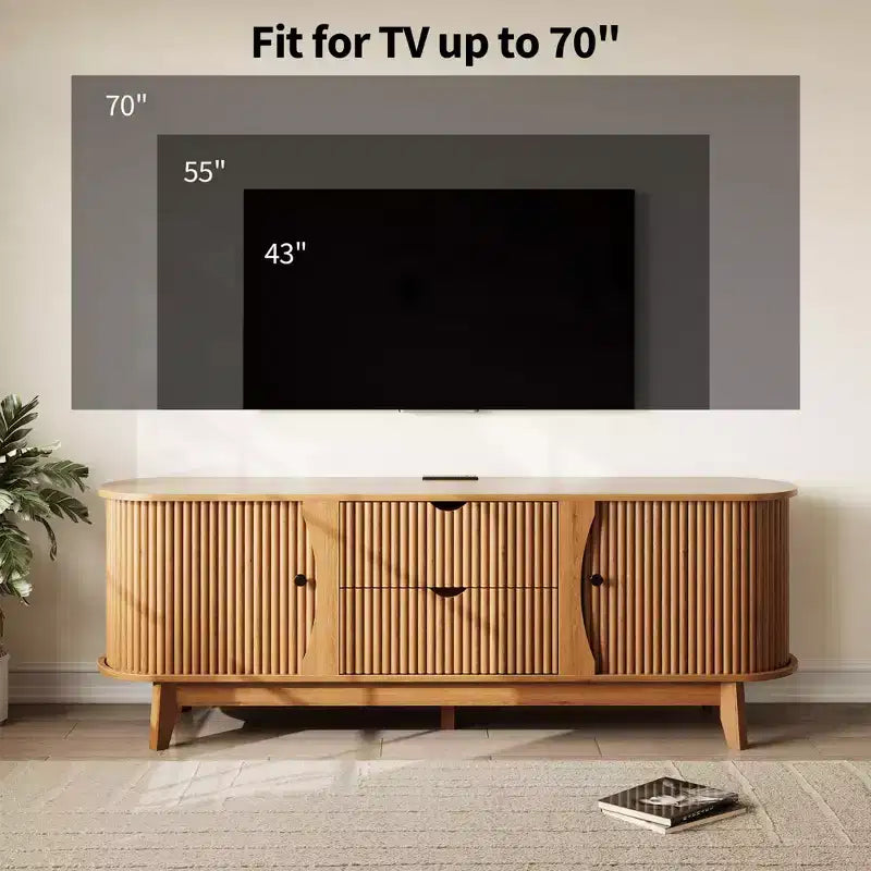Mobile porta TV Mid-Century Modern con 2 cassetti e ripiani regolabili, consolle TV in legno con presa di corrente per centro di intrattenimento del soggiorno