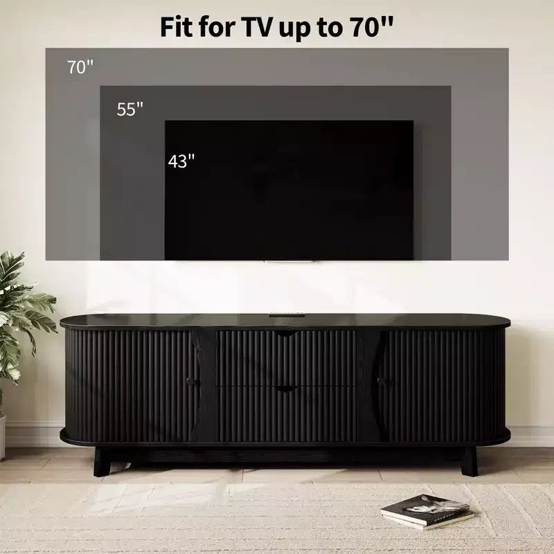 Mobile porta TV Mid-Century Modern con 2 cassetti e ripiani regolabili, consolle TV in legno con presa di corrente per centro di intrattenimento del soggiorno