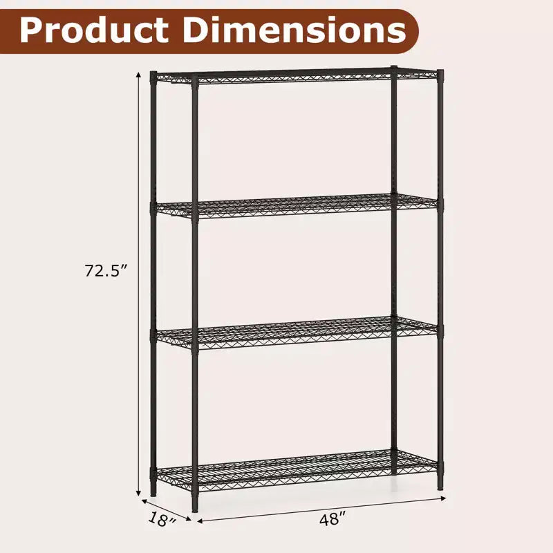 Gymax Scaffale Contenitore a 4 Livelli, Regolabile, con Ripiano in Filo Metallico a V per Utilizzo Generale