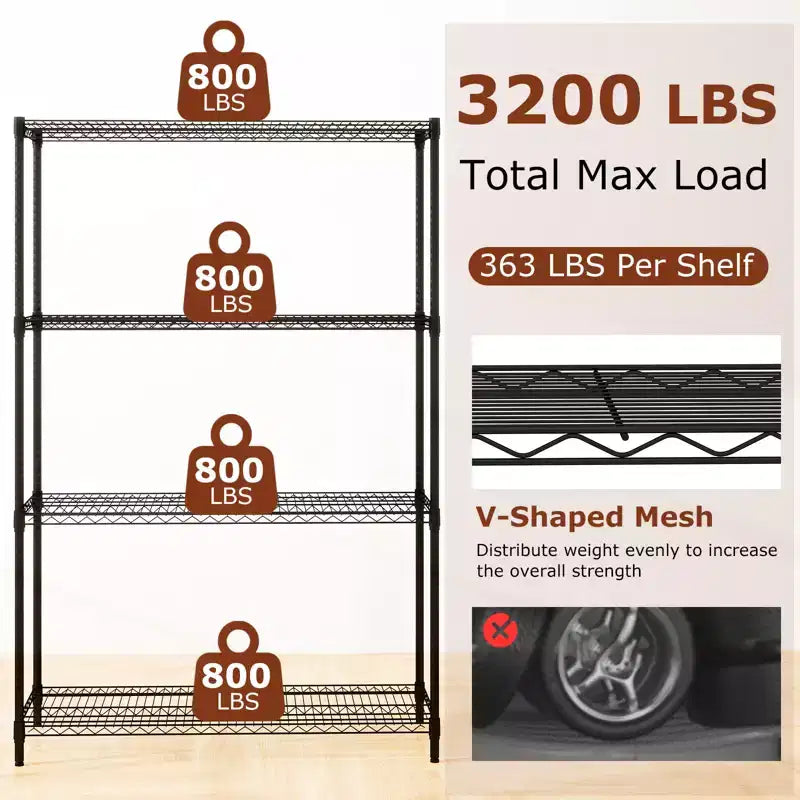 Gymax Scaffale Contenitore a 4 Livelli, Regolabile, con Ripiano in Filo Metallico a V per Utilizzo Generale