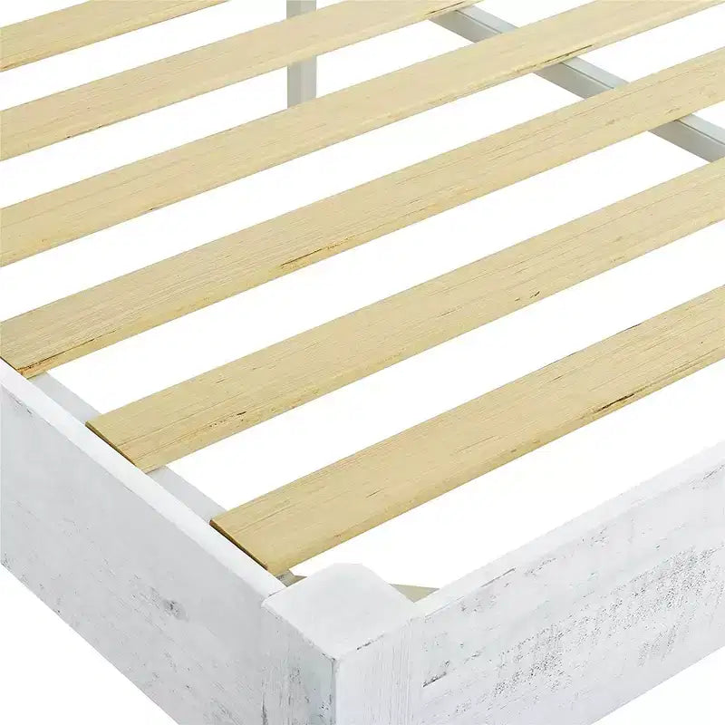 MUSEHOMEINC Struttura Letto a Piattaforma Rustico in Legno Massello di Pino, Altezza 30 cm, Facile da Montare, con 12 Supporti a Doghe in Legno, Pinewood, Finitura Sbiancata